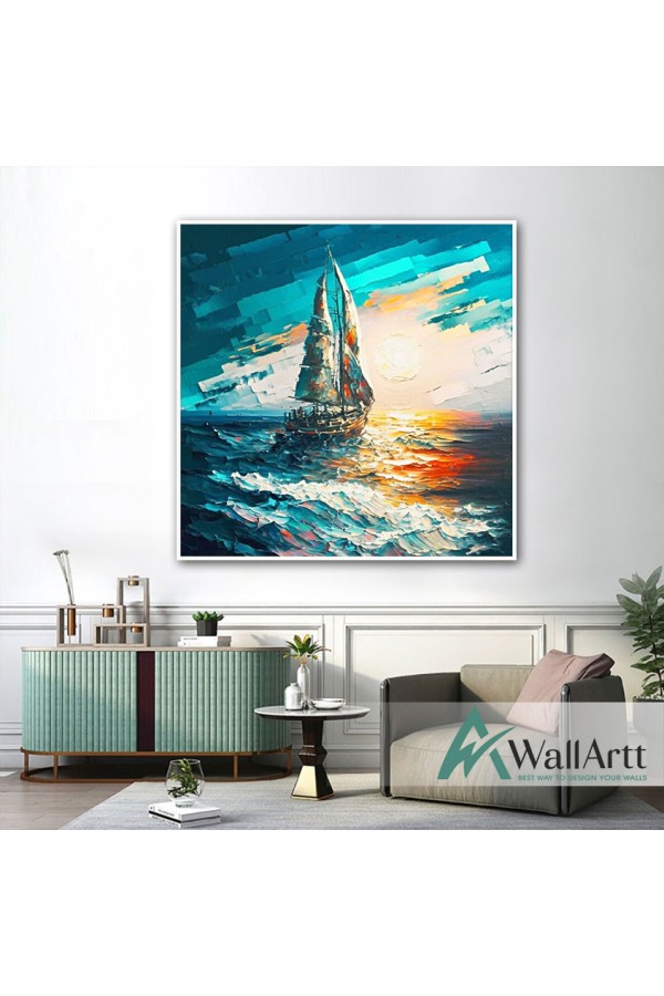 Turq Sailboat 3D Heavy Textured Partial Oil Painting
